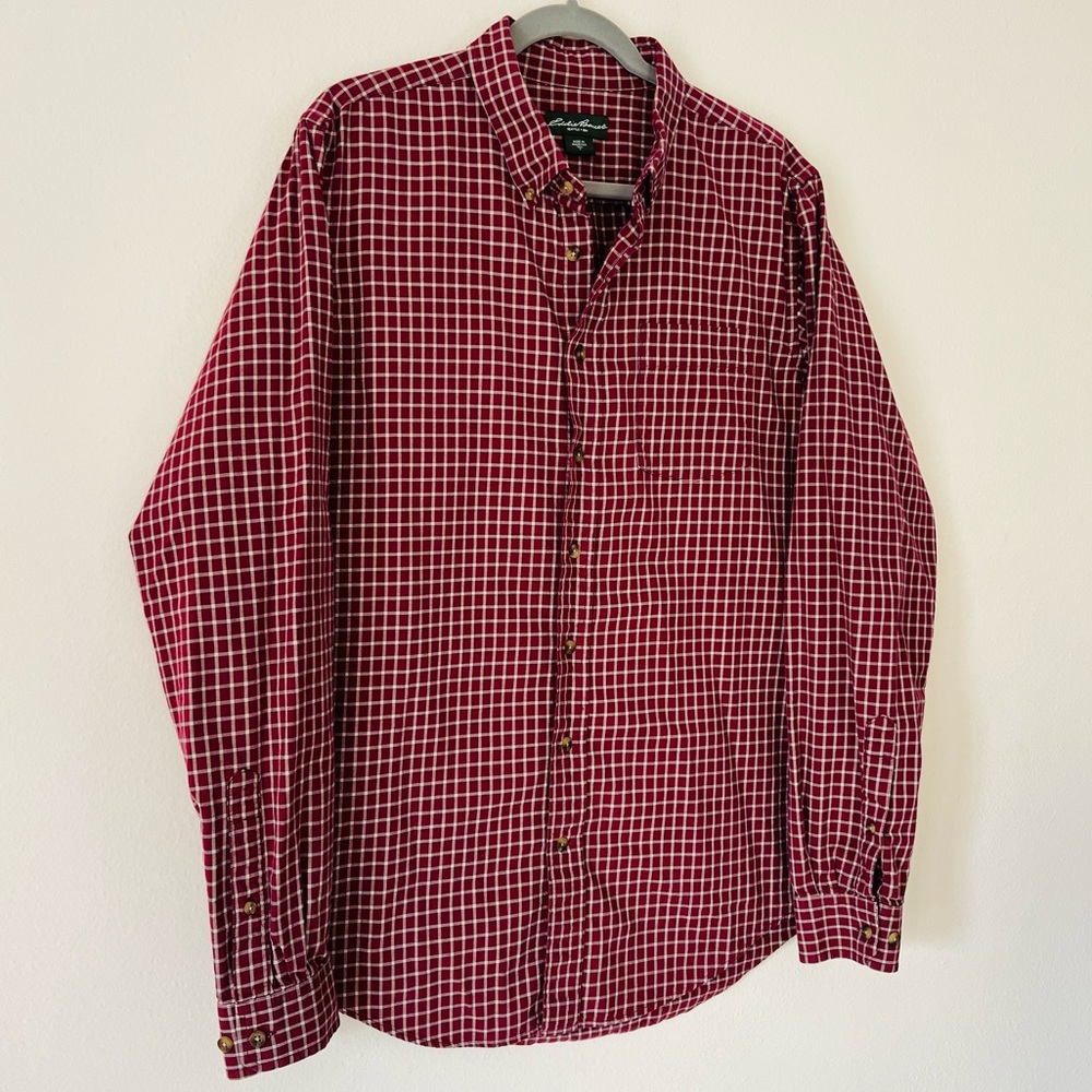 Eddie Bauer red plaid button down shirt long sleeve - Picture 7 of 10